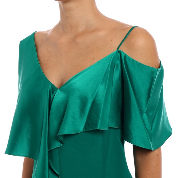 Diane Von Furstenberg Maxi Ruffle Asymmetrical Evergreen Top P - Picture 3 of 9